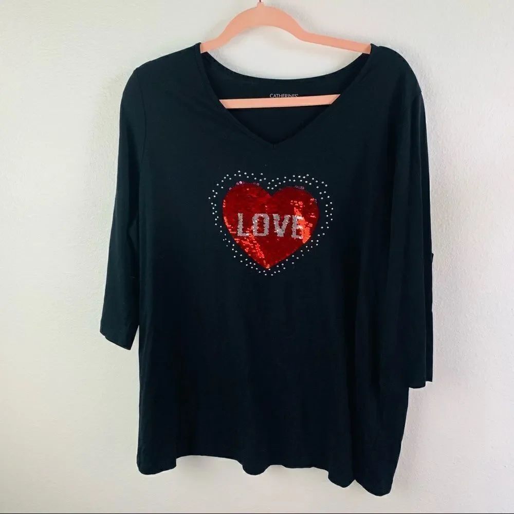 Catherine’s Sequin Love 3/4 Sleeve Tee‎